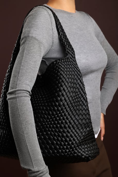Wheres That From Womens 'Stone' Weave Detail Faux Leather Shoulder Bag - Image 6