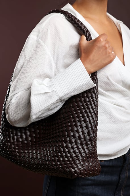 Wheres That From Womens 'Stone' Weave Detail Faux Leather Shoulder Bag - Image 1