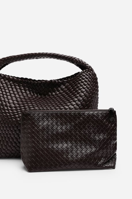 Wheres That From Womens 'Stone' Weave Detail Faux Leather Shoulder Bag - Image 5