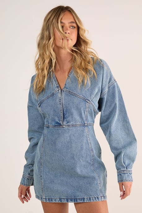 Denim Corset Shirt Dress - Image 2