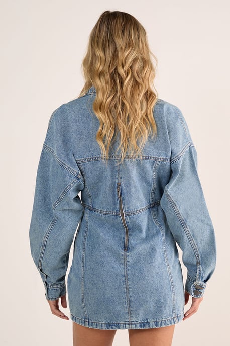 Denim Corset Shirt Dress - Image 4