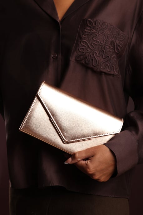 Wheres That From Womens 'Linen' Metallic Faux Leather Clutch Bag - Image 1