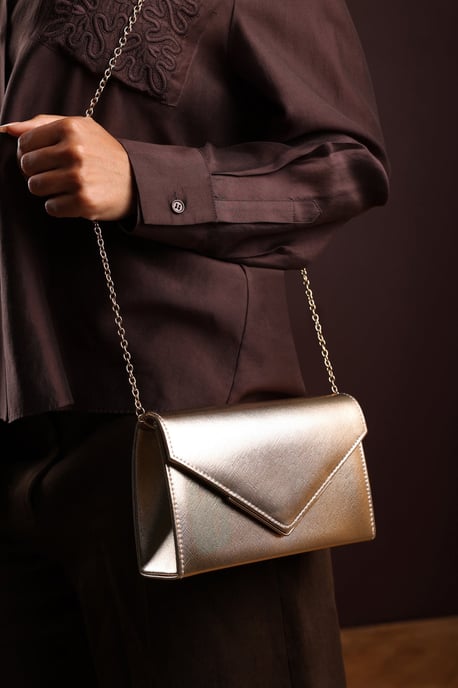 Wheres That From Womens 'Linen' Metallic Faux Leather Clutch Bag - Image 6