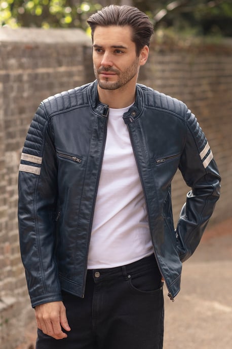 'Nova2' Real Leather Biker Jacket With Stitch Detailings - Image 1