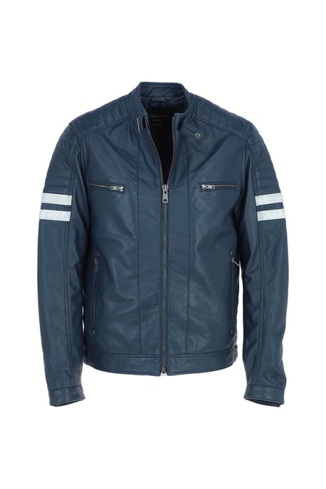 'Nova2' Real Leather Biker Jacket With Stitch Detailings - Image 2