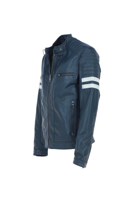 'Nova2' Real Leather Biker Jacket With Stitch Detailings - Image 3