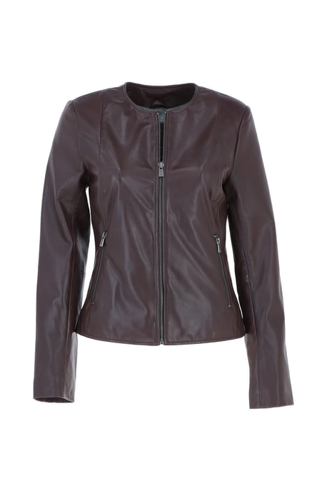 'Corina' Collarless Casual Leather Jacket - Image 2