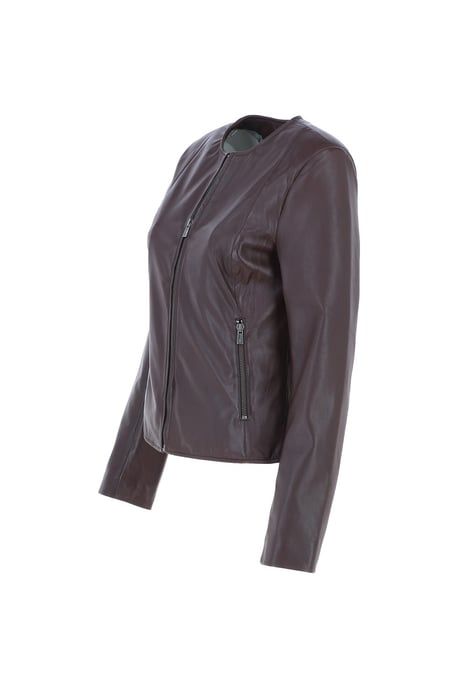 'Corina' Collarless Casual Leather Jacket - Image 3