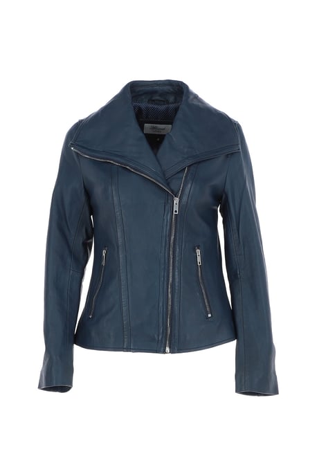 'Isabella' Real Leather Wide Collar Biker Jacket - Image 2