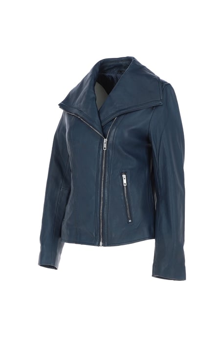 'Isabella' Real Leather Wide Collar Biker Jacket - Image 3