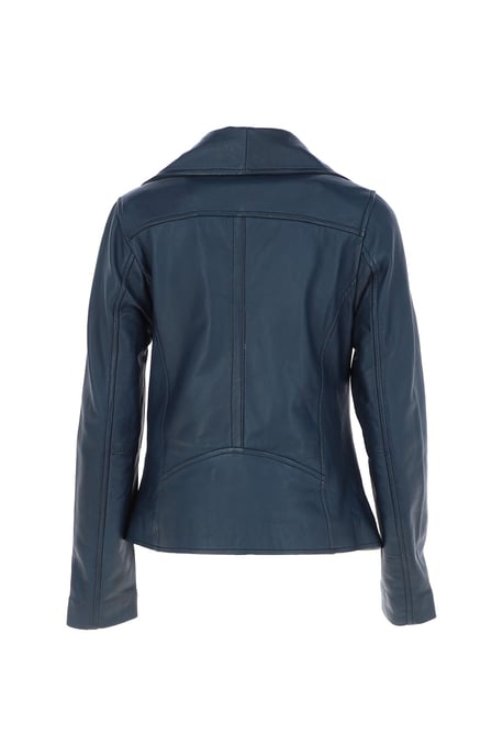 'Isabella' Real Leather Wide Collar Biker Jacket - Image 4