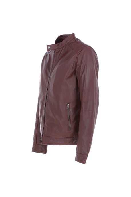 Real Leather Mandarin Collar Biker Jacket - Image 3