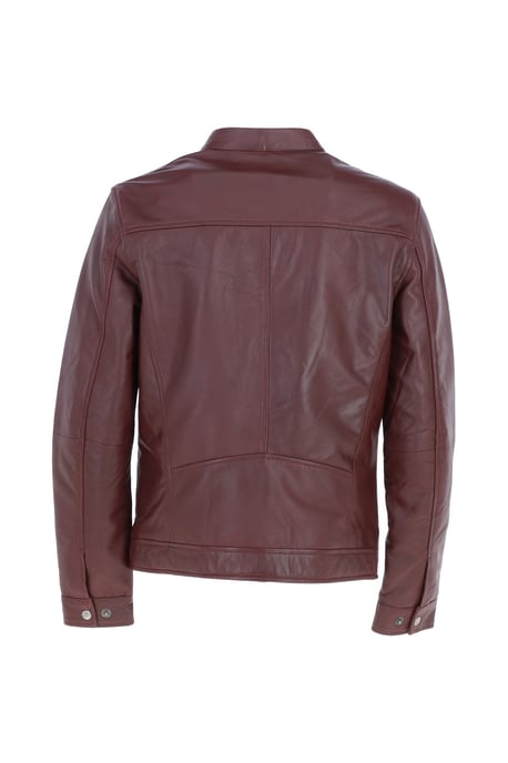Real Leather Mandarin Collar Biker Jacket - Image 4