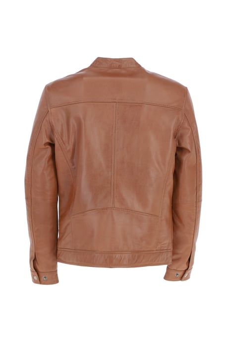 Real Leather Mandarin Collar Biker Jacket - Image 4