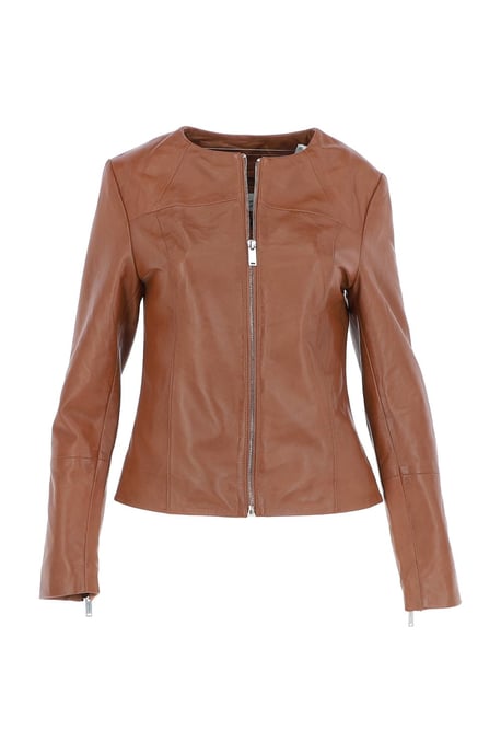 'Francesca' Collarless Real Leather Fashion Jacket - Image 2