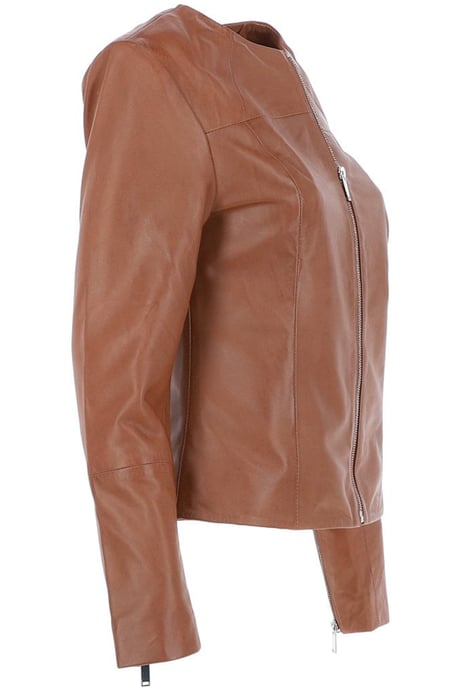 'Francesca' Collarless Real Leather Fashion Jacket - Image 3