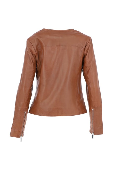 'Francesca' Collarless Real Leather Fashion Jacket - Image 4