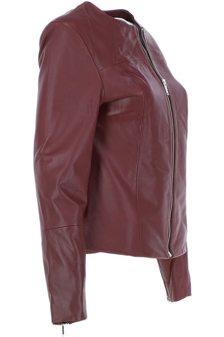 'Francesca' Collarless Real Leather Fashion Jacket - Image 3