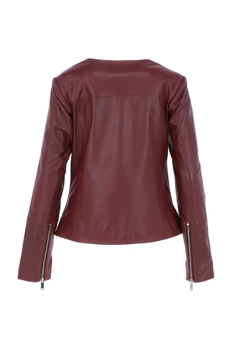 'Francesca' Collarless Real Leather Fashion Jacket - Image 4