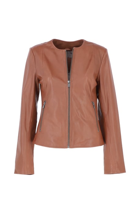 'Corina' Collarless Casual Leather Jacket - Image 2