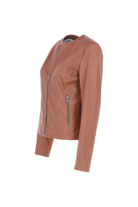 'Corina' Collarless Casual Leather Jacket - Image 3