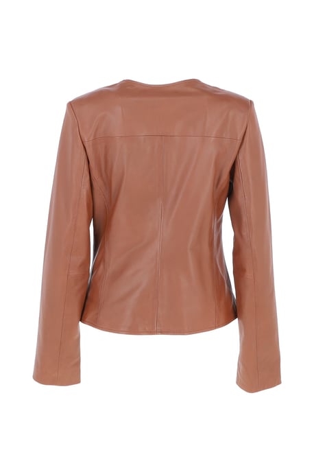 'Corina' Collarless Casual Leather Jacket - Image 4