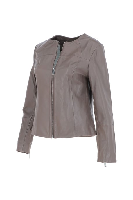 'Francesca' Collarless Real Leather Fashion Jacket - Image 3