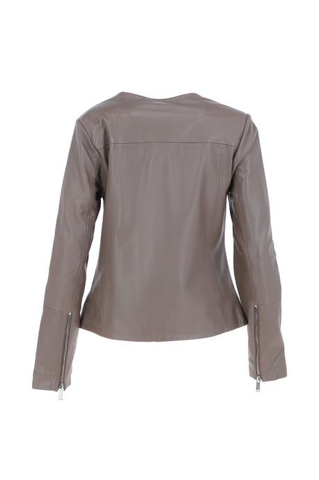 'Francesca' Collarless Real Leather Fashion Jacket - Image 4