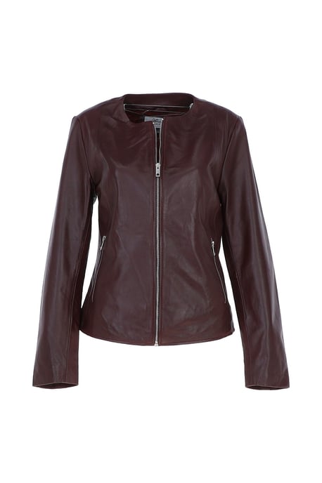 'Corina' Collarless Casual Leather Jacket - Image 2