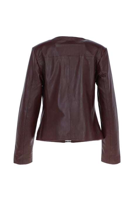 'Corina' Collarless Casual Leather Jacket - Image 4