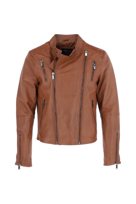 'Rocco' Mens Leather Dual Cross Zip Stylish Biker Jacket - Image 2