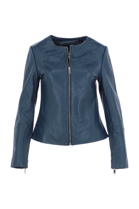 'Francesca' Collarless Real Leather Fashion Jacket - Image 2