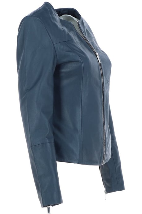 'Francesca' Collarless Real Leather Fashion Jacket - Image 3
