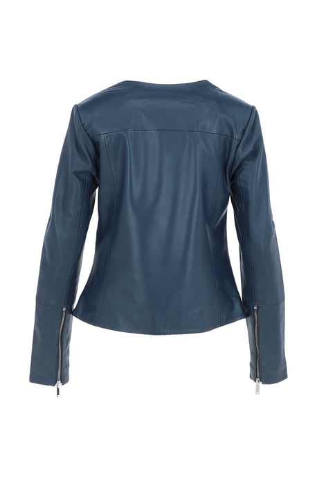 'Francesca' Collarless Real Leather Fashion Jacket - Image 4