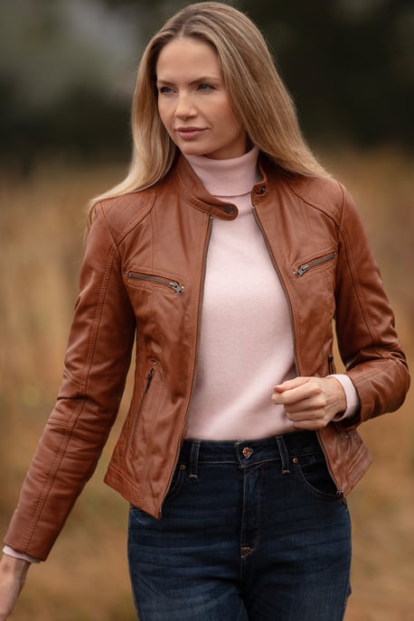 'Donna Milano' Real Leather Fashion Biker Style Jacket - Image 1