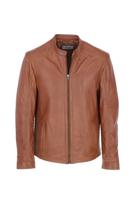 'Elio' Ashwood Leather Mandarin Collar Biker Jacket - Image 2