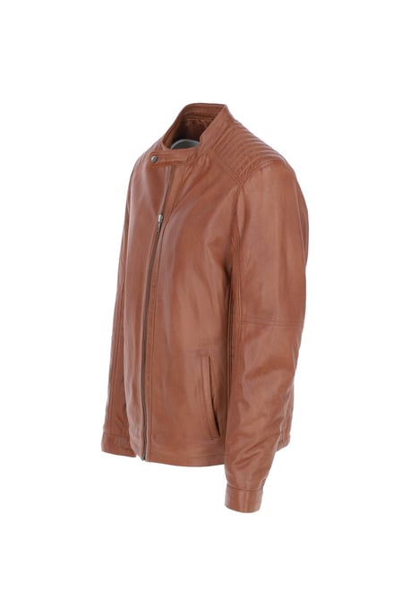 'Elio' Ashwood Leather Mandarin Collar Biker Jacket - Image 3