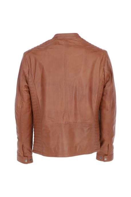 'Elio' Ashwood Leather Mandarin Collar Biker Jacket - Image 4