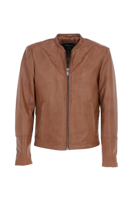 'Fons' Leather Slim Fit Biker Jacket - Image 2