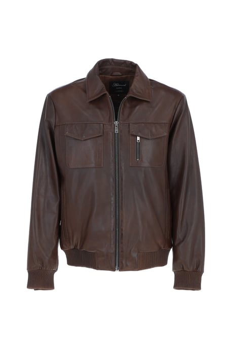 'Torino Classic' Real Leather Classic Bomber Jacket With Brando Collar - Image 2