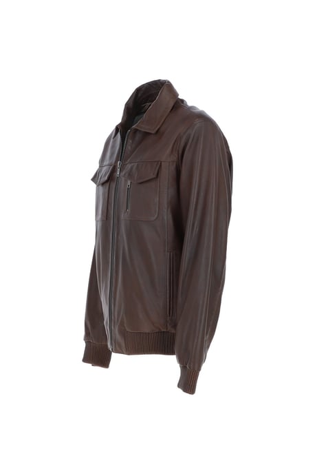 'Torino Classic' Real Leather Classic Bomber Jacket With Brando Collar - Image 3