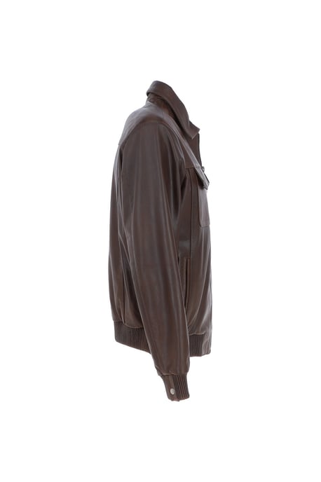 'Torino Classic' Real Leather Classic Bomber Jacket With Brando Collar - Image 5