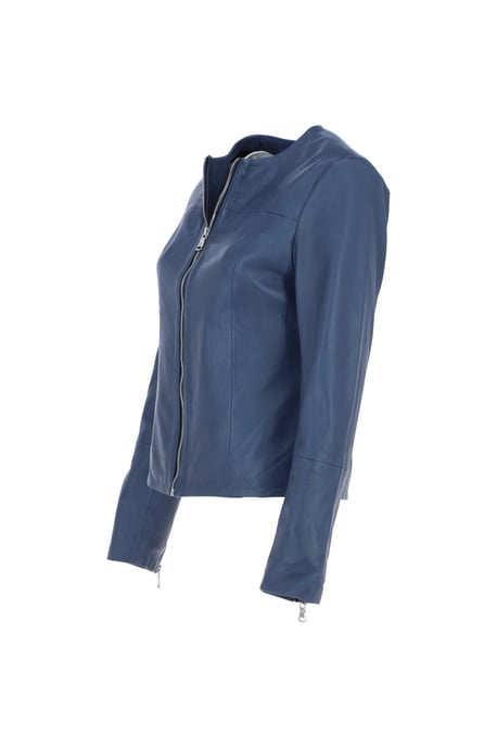 'Francesca' Collarless Real Leather Fashion Jacket - Image 3