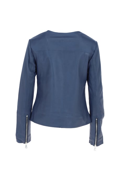 'Francesca' Collarless Real Leather Fashion Jacket - Image 4