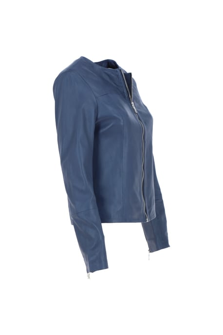 'Francesca' Collarless Real Leather Fashion Jacket - Image 5