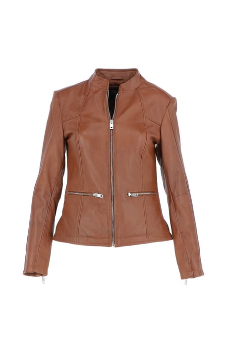 'Chiara' Mandarin Collar Real Leather Biker Jacket - Image 2