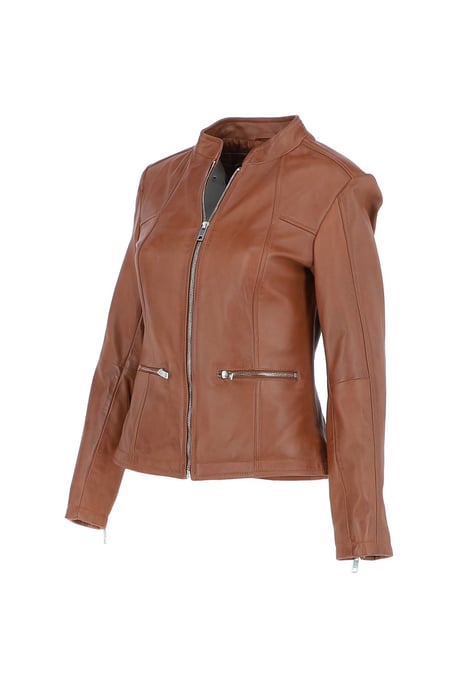 'Chiara' Mandarin Collar Real Leather Biker Jacket - Image 3