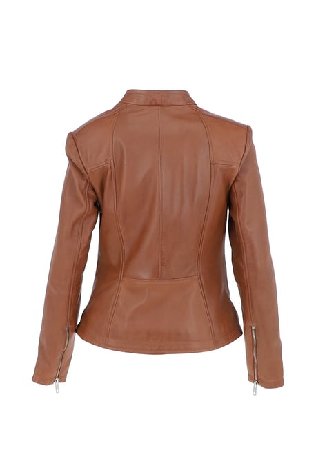 'Chiara' Mandarin Collar Real Leather Biker Jacket - Image 4