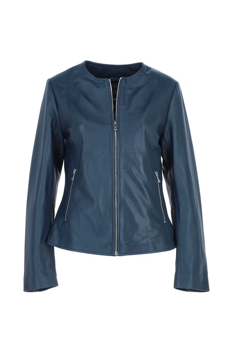 'Corina' Collarless Casual Leather Jacket - Image 2