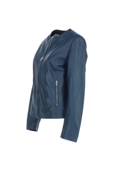 'Corina' Collarless Casual Leather Jacket - Image 3